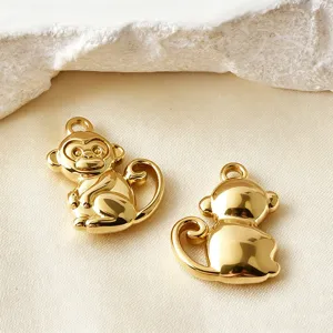 Pendentifs singe 3D plaqués or, accessoires de bijoux DIY en métal pour colliers et bracelets.