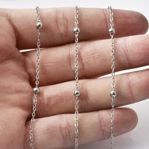 Silver tone satellite beaded chain DIY jewelry making material for handmade bracelets and crafts.