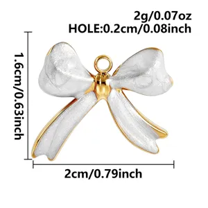 Gold-trimmed white enamel bow pendant stainless steel DIY jewelry accessory component charm