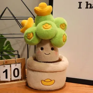 Adorno de planta de árbol de dinero de peluche hecho a mano para decoración de oficina
