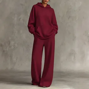Damen Casual Polyester Sweatshirt Hose Loungewear Set Locker Rundhals Einfarbig Top And Bottom Bequem Langarm Weites Bein Trainingsanzug Herbst Urban Outfits