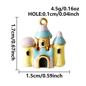 Süßer 3D Schloss Anhänger, bunte Emaille vergoldete DIY Schmuck Zubehör für Halskette.