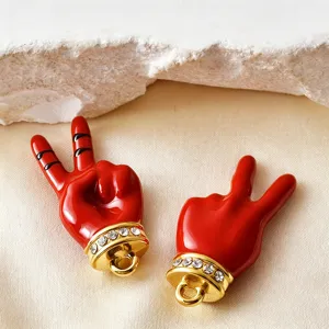 Roter Friedenszeichen Hand Anhänger mit Strass für DIY Halskette Schmuck Zubehör.