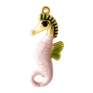 Stainless steel seahorse pendant, cute pink and green enamel marine jewelry charm for DIY necklace.