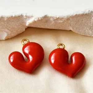 3D rote Herz Metall Anhänger Charms für DIY Schmuckherstellung, niedliche Emaille Herz Halskette.