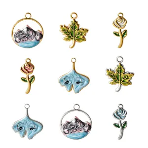 304 Stainless Steel Enamel Drip Charms Botanical Maple Ginkgo Leaf Flower Landscape Pendants For DIY Necklace Bracelet Keychain Jewelry Making Components