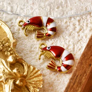 Niedlicher roter Emaillierter Garnelen Anhänger DIY Schmuck für Halskette Schlüsselanhänger.