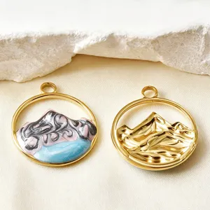 Stainless steel mountain pendant DIY jewelry accessories handmade necklace keychain charms detail