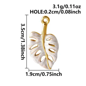 Ciondolo foglia di monstera smaltata bianca dorata ciondolo gioiello fai da te 3.5cm