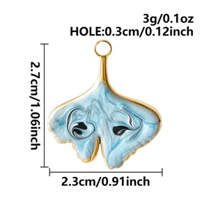 Blue and white ginkgo leaf enamel pendant handmade DIY jewelry accessory necklace charm.