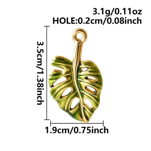 Ciondolo foglia di monstera tropicale dorata smaltata accessorio gioielli DIY 3.5x1.9cm 3.1g
