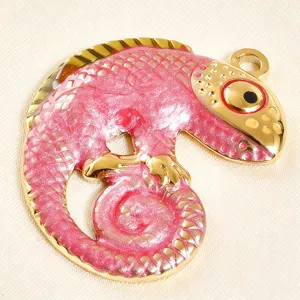 Colgante de lagarto camaleón con purpurina rosa chapado en oro esmalte accesorio de joyería
