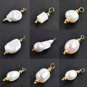 Irregular Freshwater Pearl 304 Stainless Steel Gold Pin Charm For DIY Jewelry Making Bracelet Necklace Pendant Handmade Accessory