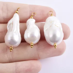 Natural freshwater baroque pearl pendant charms with gold pins for DIY jewelry making.
