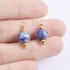 Naturstein DIY Anhänger Verbinder, elegante blaue Edelstein Charms mit goldenen Ösen.