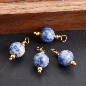 Naturstein Einzelperle Perlenverbinder DIY Schmuck Anhänger Zubehör mit goldenen Metallteilen.