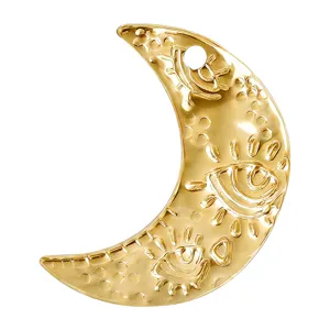 Gold crescent moon evil eye pendant jewelry DIY charm accessory for necklace bracelet.