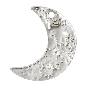 Silver crescent moon pendant evil eye metal charm DIY jewelry making accessory detail view