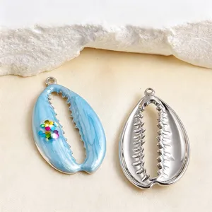 Roestvrijstalen kauri schelp hanger DIY sieraden accessoires, blauwe emaille stijl.