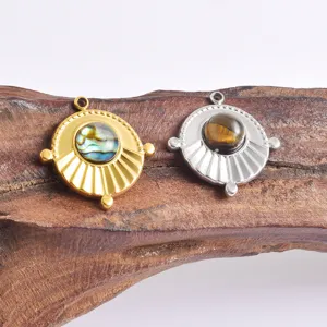 Edelstahl runder Anhänger mit Naturstein, 18k Gold und Silber DIY Schmuckzubehör Teile.