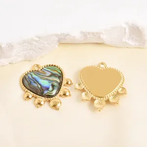 Colgante de corazón de acero inoxidable DIY accesorio de joyería con concha y oro.