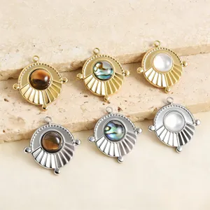 Edelstahl runder Anhänger mit Naturstein Schmuck DIY Zubehör in Gold und Silber Design