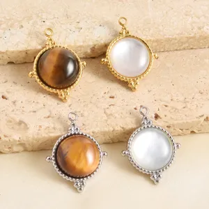 Edelstahl Anhänger Natur Perlmutter Tigerauge DIY Halskette Schmuck Zubehör Set.