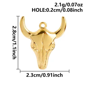 Edelstahl Gold Stierkopf Anhänger Vintage Tier Schädel Charm für DIY Schmuckherstellung