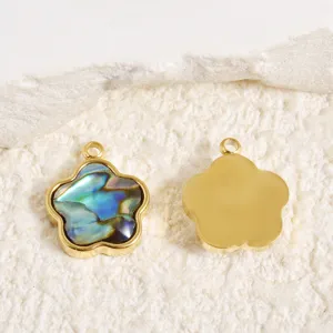 Stainless steel abalone shell flower pendant detail shot, minimalist DIY jewelry accessory.