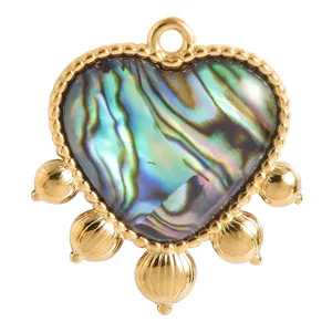 Colgante de corazón de acero inoxidable concha abulón oro 18k accesorio de joyería DIY