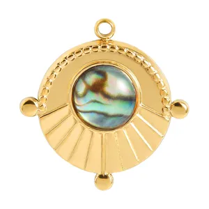 Runder Edelstahl Anhänger mit Naturstein 18k vergoldet DIY Schmuck Zubehör Element