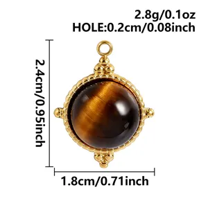 Edelstahl Tigerauge Stein Anhänger Halskette DIY Zubehör Schmuckkomponente 2.4x1.8cm