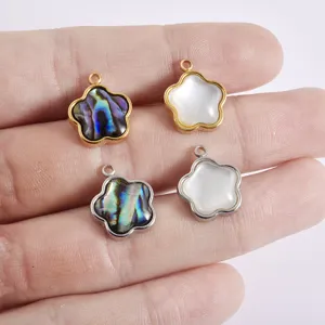 Stainless steel flower shell charm pendant DIY jewelry making accessory minimalist style