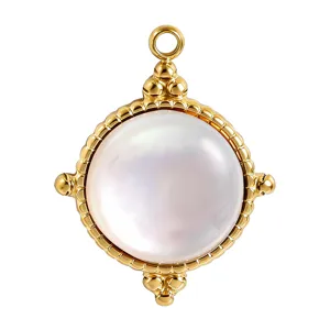 Edelstahl Perlen Anhänger, vergoldet rund DIY Schmuck Zubehör für Halskette Kette Charm Accessoire.