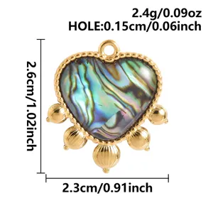 Colgante de corazón de acero inoxidable oro 18K concha abulón accesorio para joyeria DIY