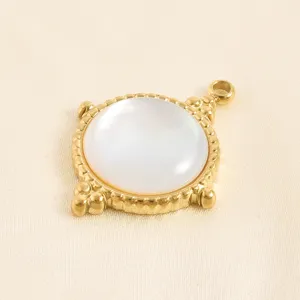 Edelstahl runder weißer Muschel Anhänger Charm DIY Schmuck Zubehör Komponente Teile