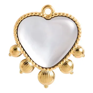 Colgante de corazón de oro 18k de acero inoxidable con piedra blanca, perfecto para joyería DIY.