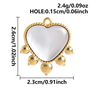 Colgante de corazón de acero inoxidable con piedra natural, abalorio de joyería DIY.