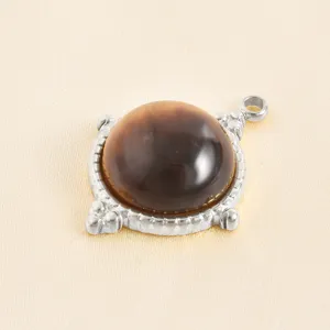 Edelstahl Anhänger Basis mit natürlichem Edelstein Cabochon für DIY Schmuck Detail.