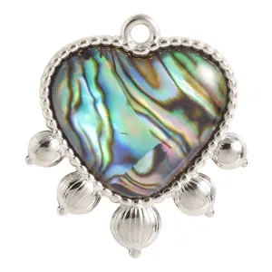 Colgante de corazón con concha abulón acero inoxidable plateado accesorio de joyería DIY