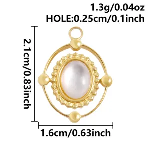 Gold stainless steel mother of pearl pendant oval charm DIY jewelry accessory details