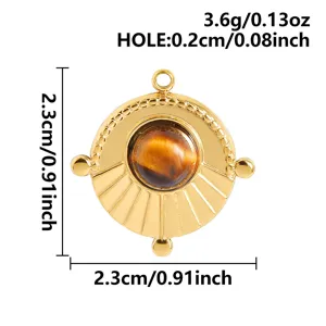 Gold Edelstahl Runde Tigerauge Stein Anhänger Charm DIY Schmuck Zubehör Accessoire