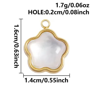 Stainless steel white shell flower pendant detail with size dimensions and weight specifications.