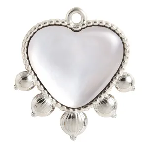 Colgante de corazón de acero inoxidable plateado con piedra blanca y cuentas colgantes DIY.