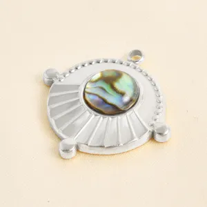 Edelstahl runder Anhänger mit natürlicher Abalone-Muschel Einlage DIY Schmuckherstellung Zubehör.