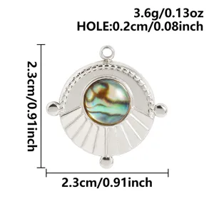 Edelstahl Anhänger Detail mit Abalone Muschel Einlage, Sonnenschein Design, 2,3cm Größe.