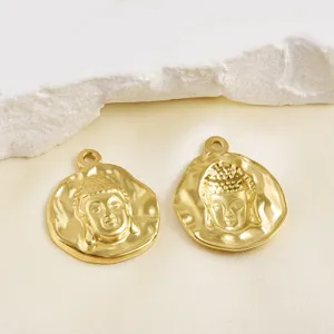 Ciondoli ciondolo testa di Buddha in acciaio inossidabile dorato per creazione di gioielli DIY