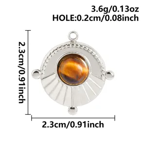 Edelstahl runder Anhänger Naturstein Charm DIY Schmuck Zubehör 2.3cm silber farbig