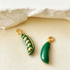 Groene erwt geëmailleerde roestvrijstalen hanger bedel voor DIY armband ketting sieraden.