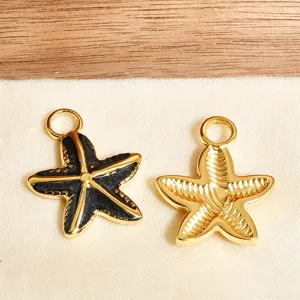 Gold starfish charm pendant for DIY handmade jewelry earrings bracelet crafting components.